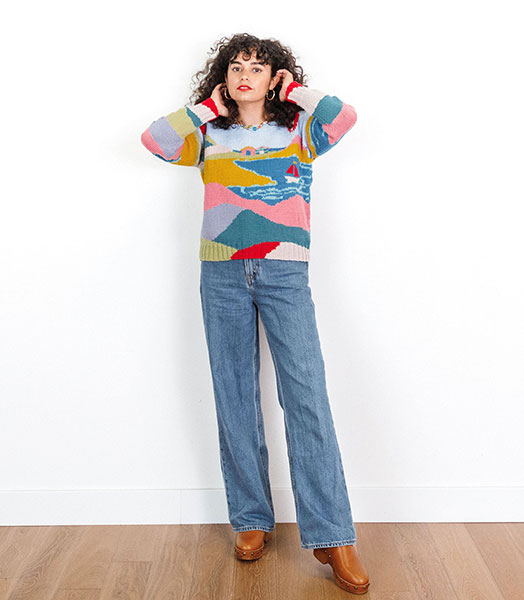 The hand knit BAYVIEW PULLOVER By Sylvia Watts-Cherry published in Vogue Knitting