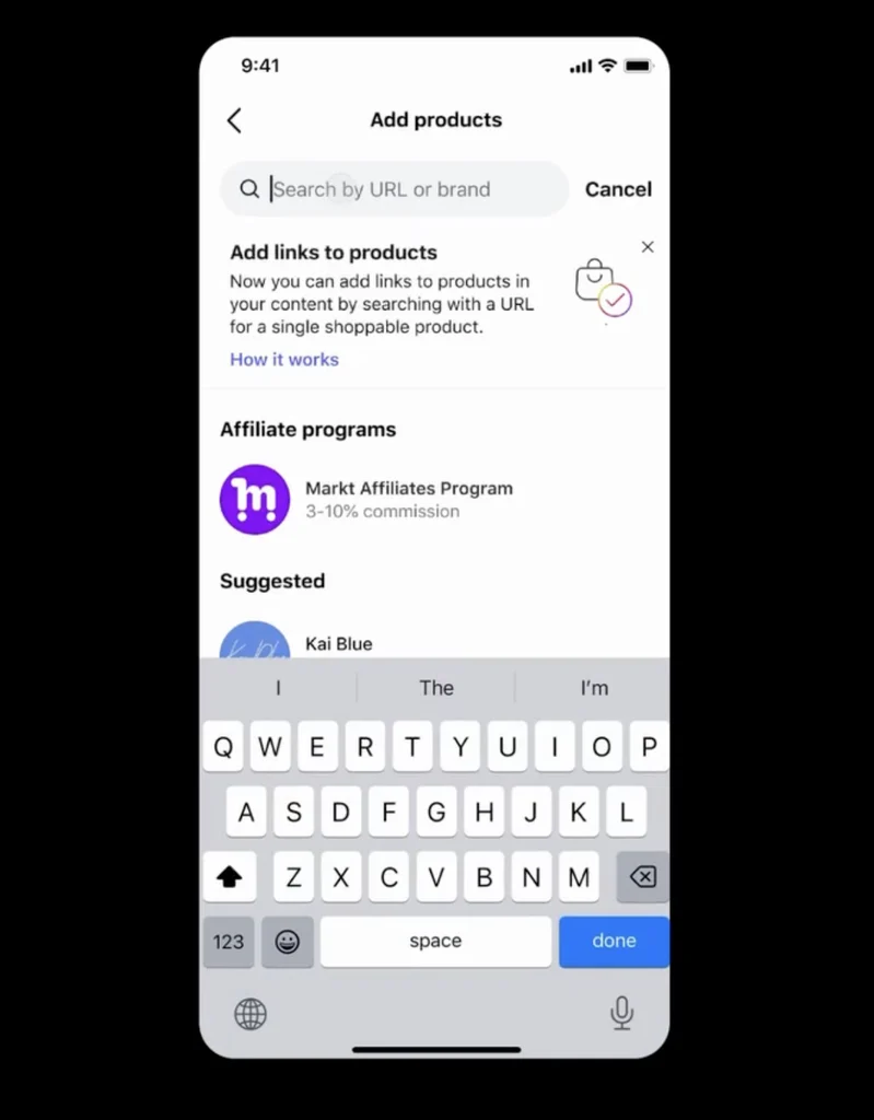 Instagram reel with product tags and affiliate link options highlighted for monetizing designer content